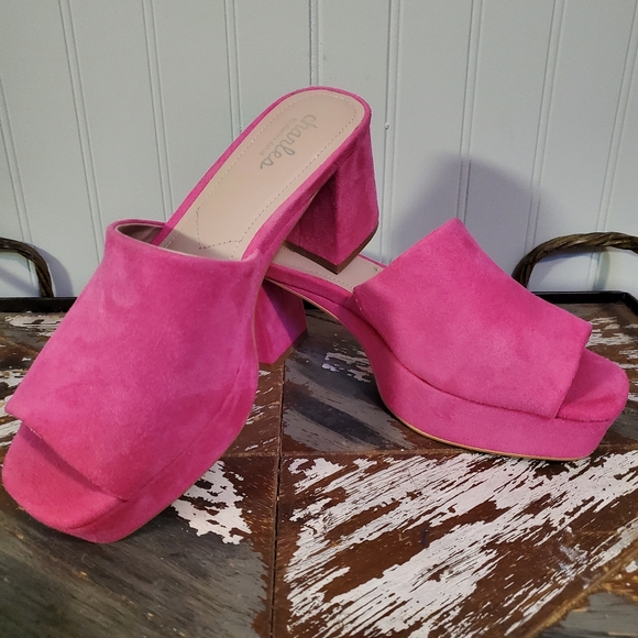 Elyse Sandals Charles David Fuschia Barbie Pink Platform Heels Block Heels Hot - Picture 1 of 13